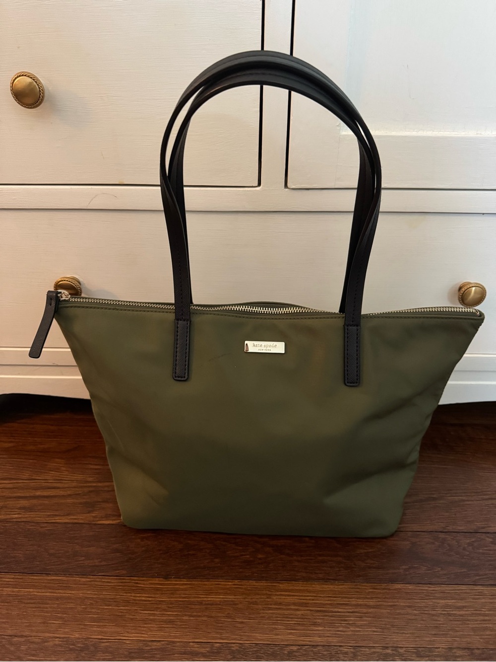 kate spade Olive Nylon Tote with Black Handles